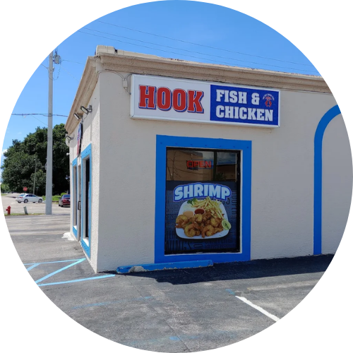 Hook fish and chicken logo