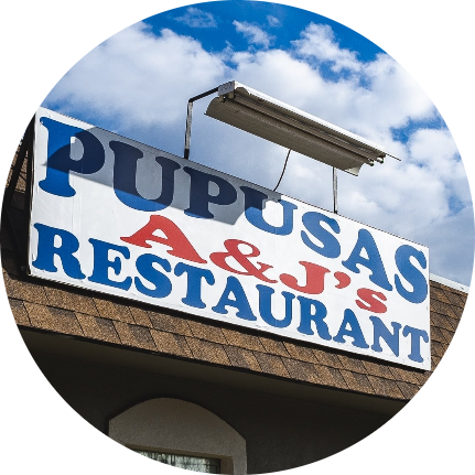 pupusas A&J's restaurant cl logo