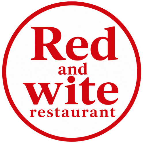 Red and wite restaurant logo